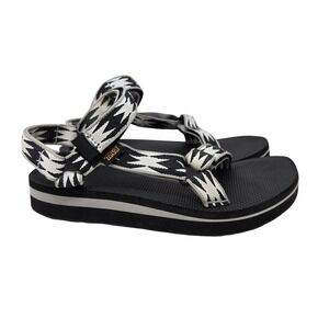 Teva Midform Universal Geometric Platform Sandals 9 Black White Strappy 1090969